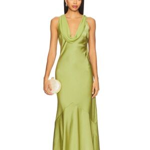 REVOLVE Chartreuse Satin Maxi Dress